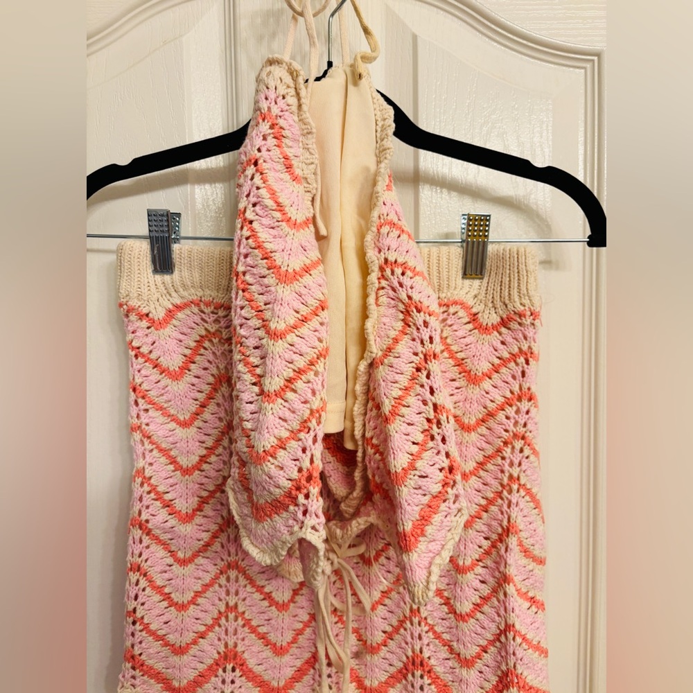 Freshman 1996 Pink Orange and White Cream Knit Two Piece Outfit Women’s XS - Picture 8 of 12